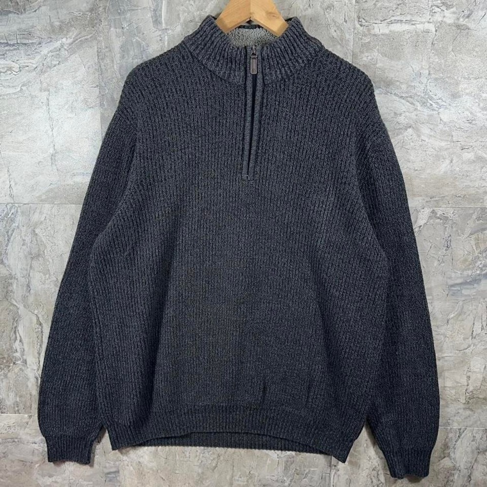 Izod thick Men's Pullover Sweater Size XXL Grey 1/4 Zip Long Sleeve Mens